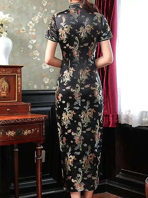 Elegant Animal Embroidered Sheath Midi Dress for Women - Perfect for Weddings and Summer Parties