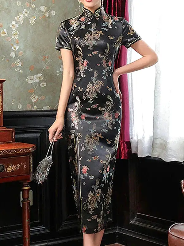 Elegant Animal Embroidered Sheath Midi Dress for Women - Perfect for Weddings and Summer Parties