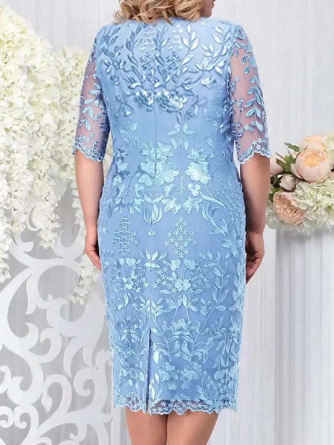 Elegant Floral Lace Plus Size Midi Dress for Women