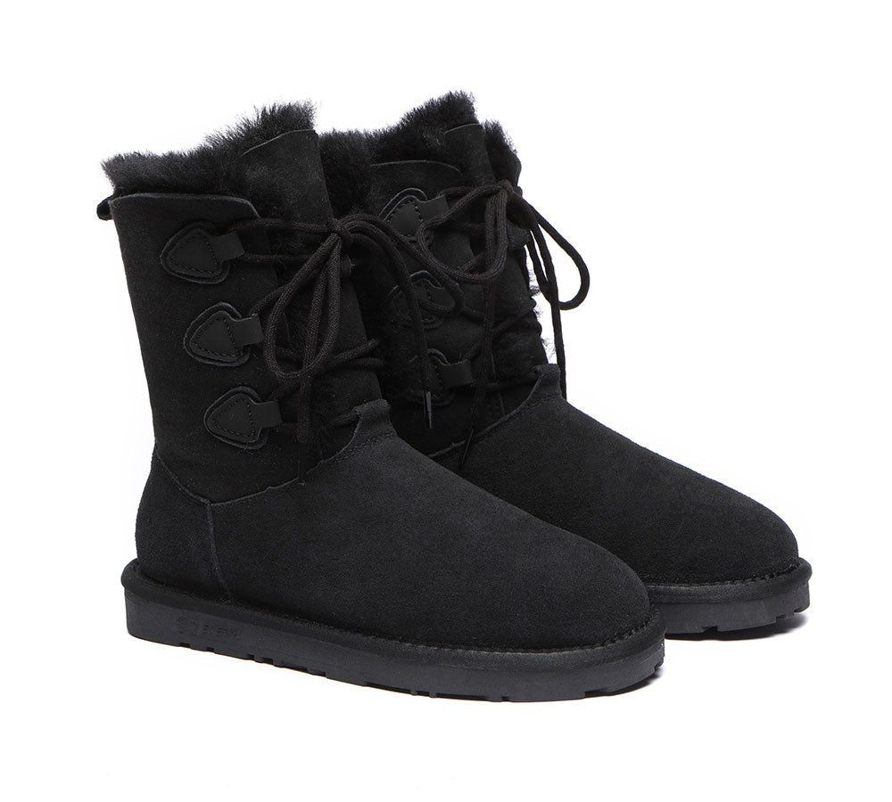 EVERAU Lace-Up Sheepskin Boots Women Tall Stark