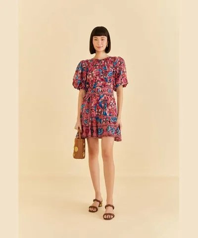 FarmRio Blush Floral Birds Mini Dress