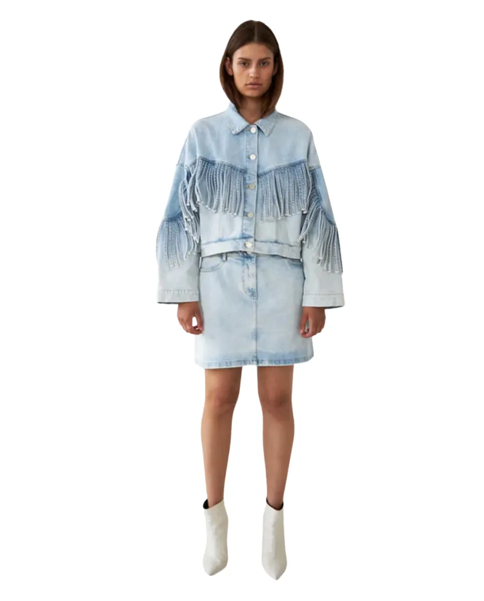 Fringed Denim Jacket Soft Sky