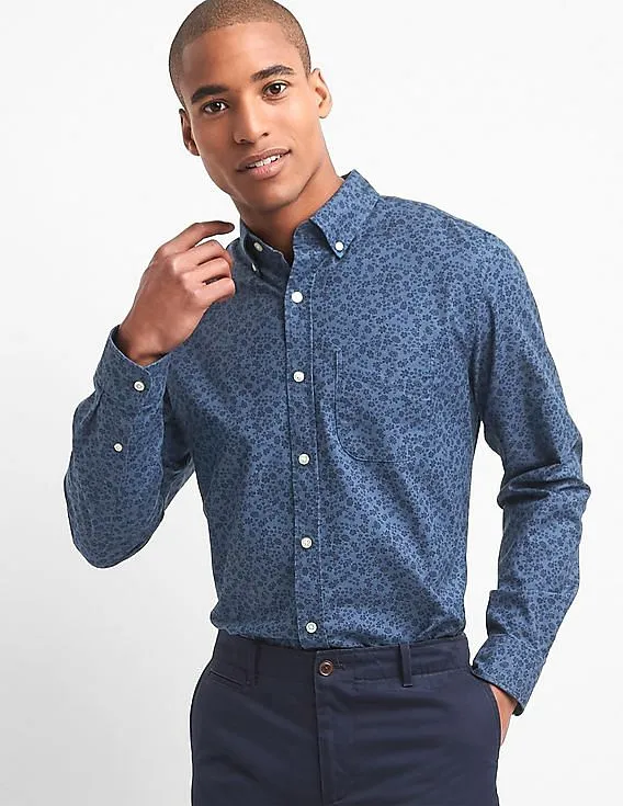 GAP Men Blue Floral Printed Button-Down Shirt