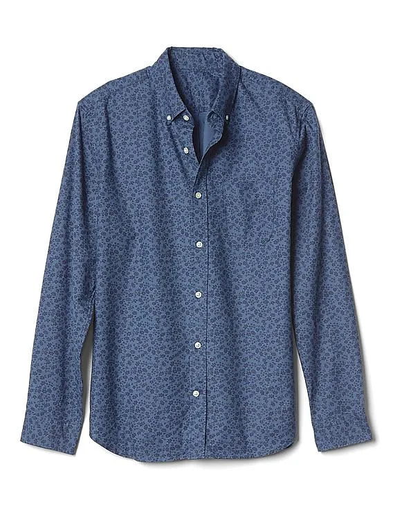 GAP Men Blue Floral Printed Button-Down Shirt