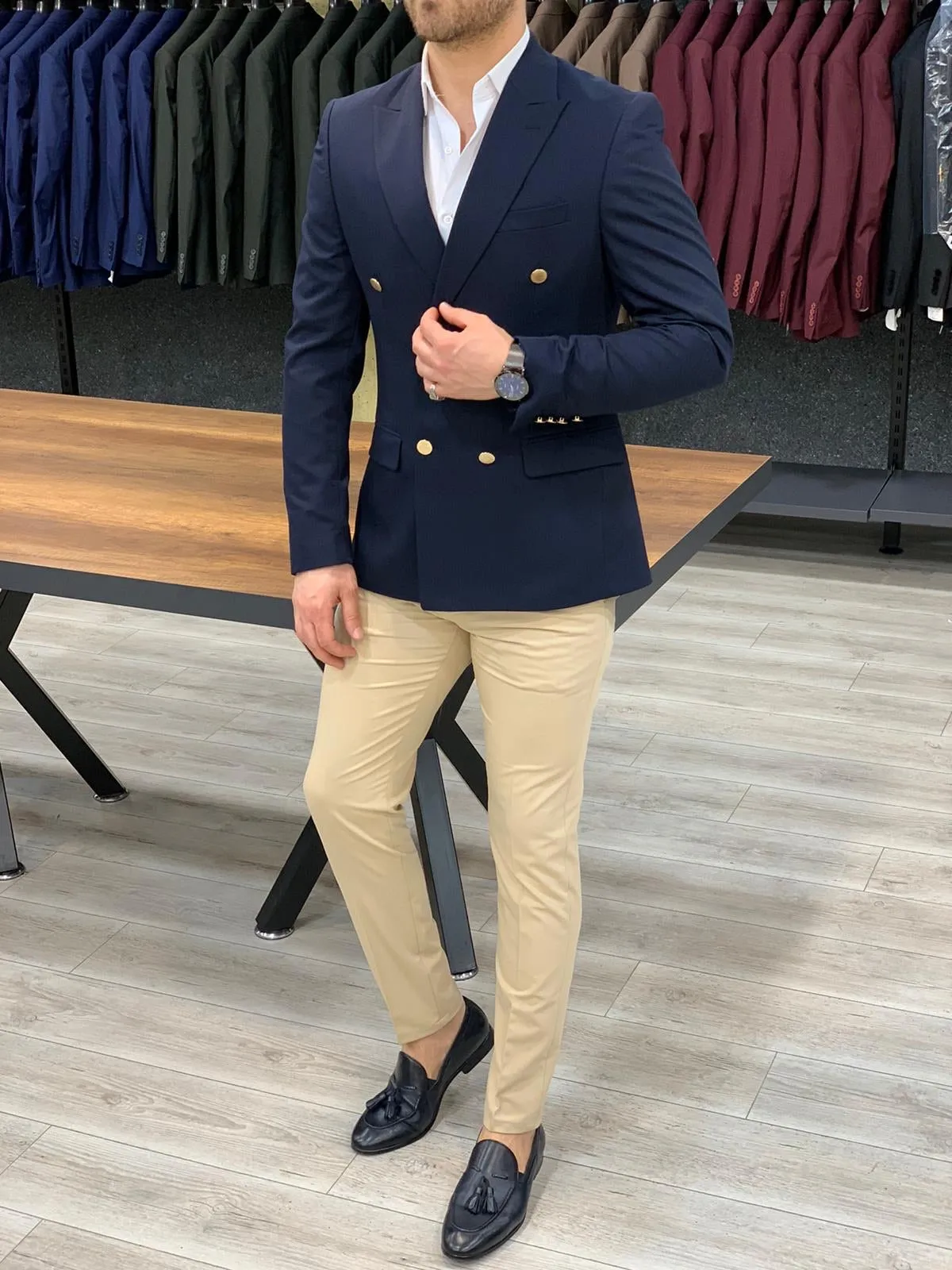 Geneva Navy Double Breasted Blazer