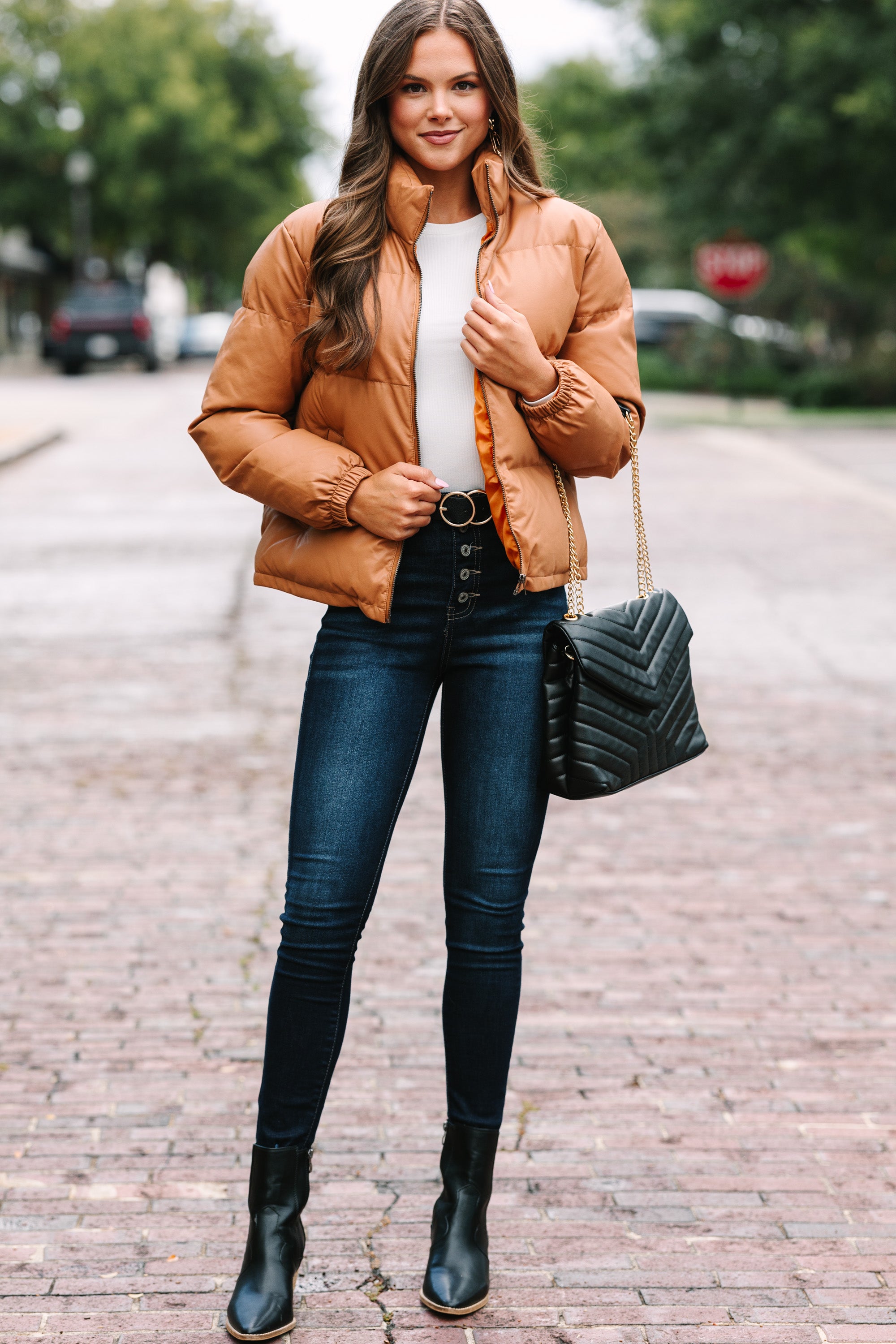 Give It Your All Camel Brown Faux Leather Puffer Jacket