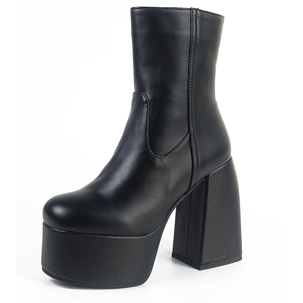 Gothic Chunky High Heels Platform Shoes Brand Long Boots