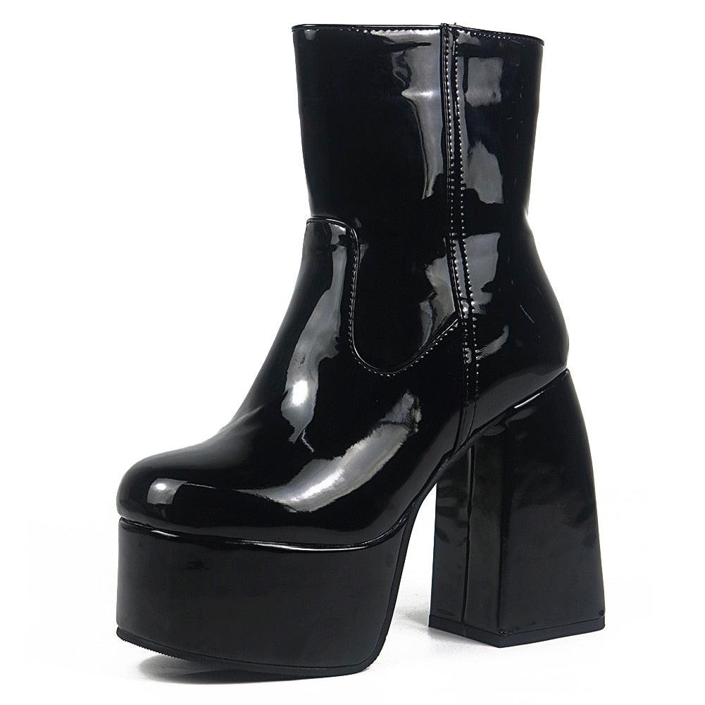 Gothic Chunky High Heels Platform Shoes Brand Long Boots