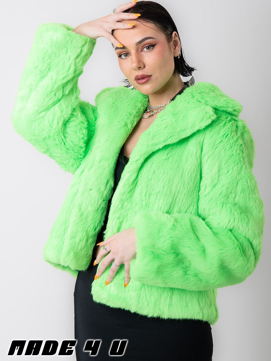 GREEN MACHINE FAUX FUR JACKET - CROP LENGTH  MADE 4 U 