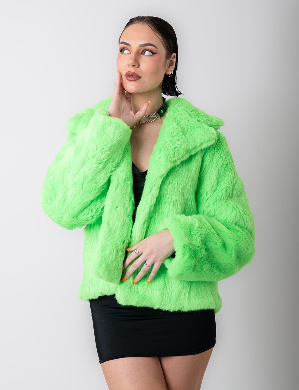 GREEN MACHINE FAUX FUR JACKET - CROP LENGTH  MADE 4 U 