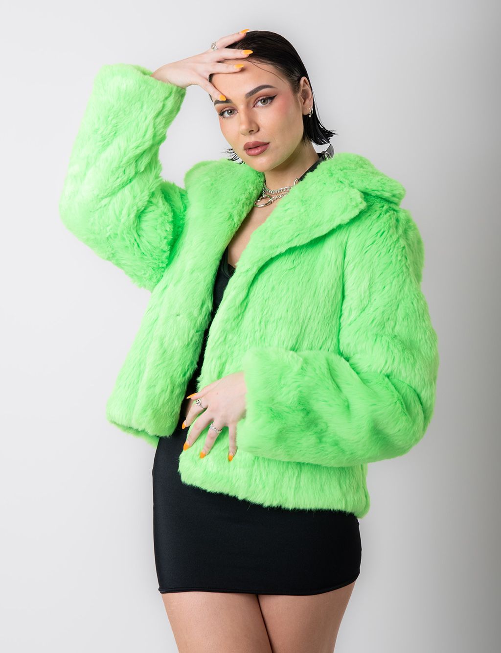 GREEN MACHINE FAUX FUR JACKET - CROP LENGTH  MADE 4 U 