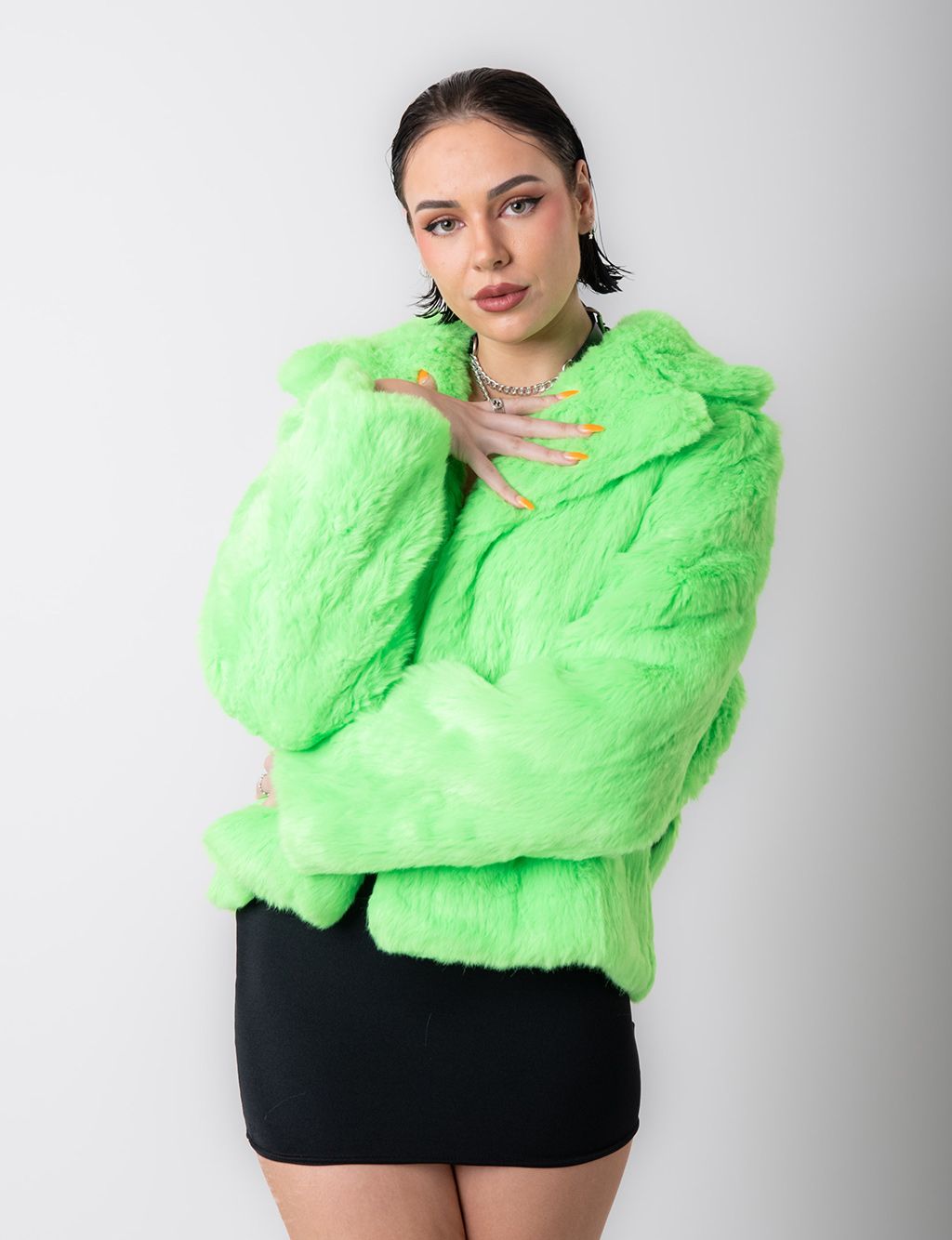 GREEN MACHINE FAUX FUR JACKET - CROP LENGTH  MADE 4 U 