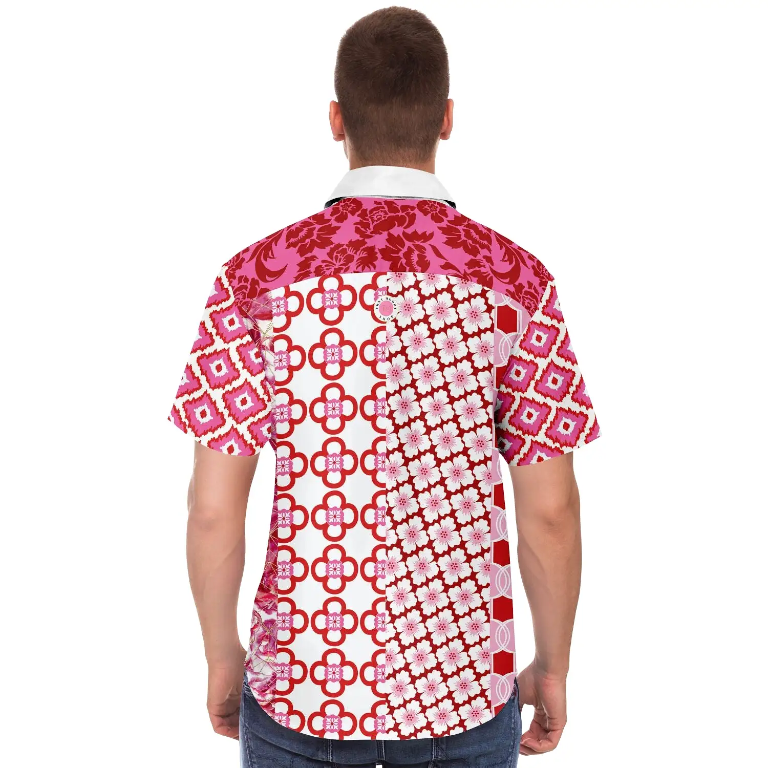 Gypsy Beat Pink Patchwork Short Sleeve Button Down Shirt