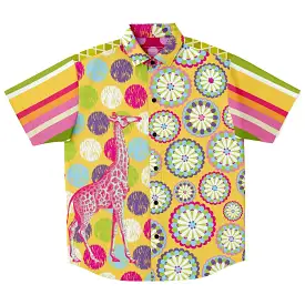 Hello Janis! Yellow Geo Print Short Sleeve Button Down Shirt