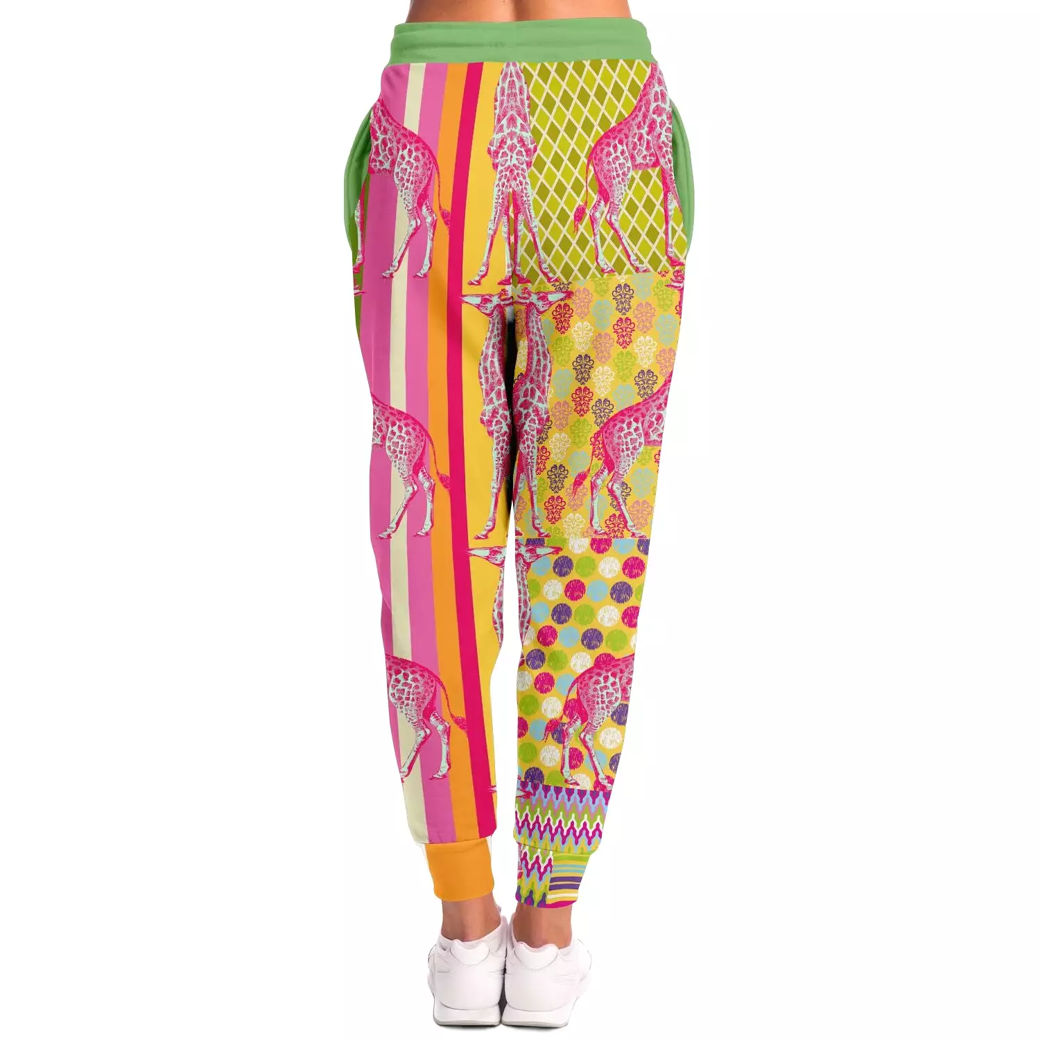 Hello Janis! Yellow Striped Giraffe Patchwork Unisex Eco-Poly Joggers