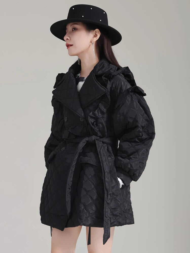 Hunta Ruffle Coat - Black