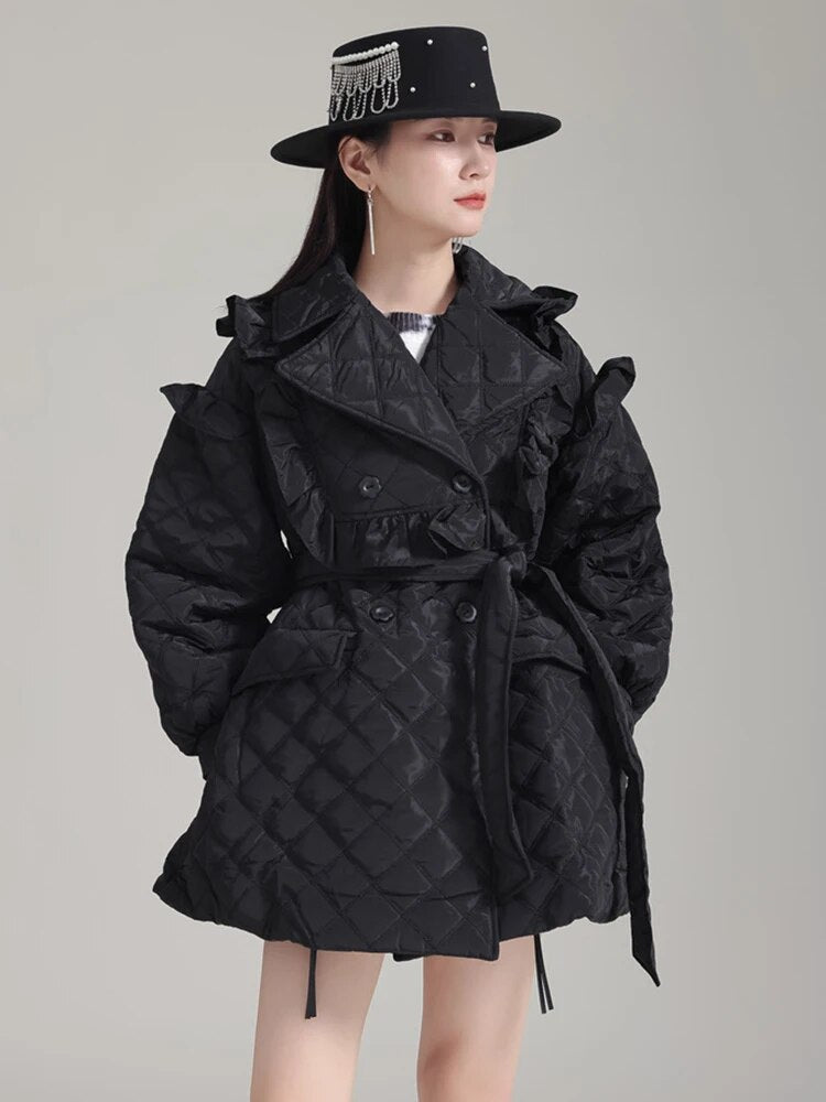 Hunta Ruffle Coat - Black