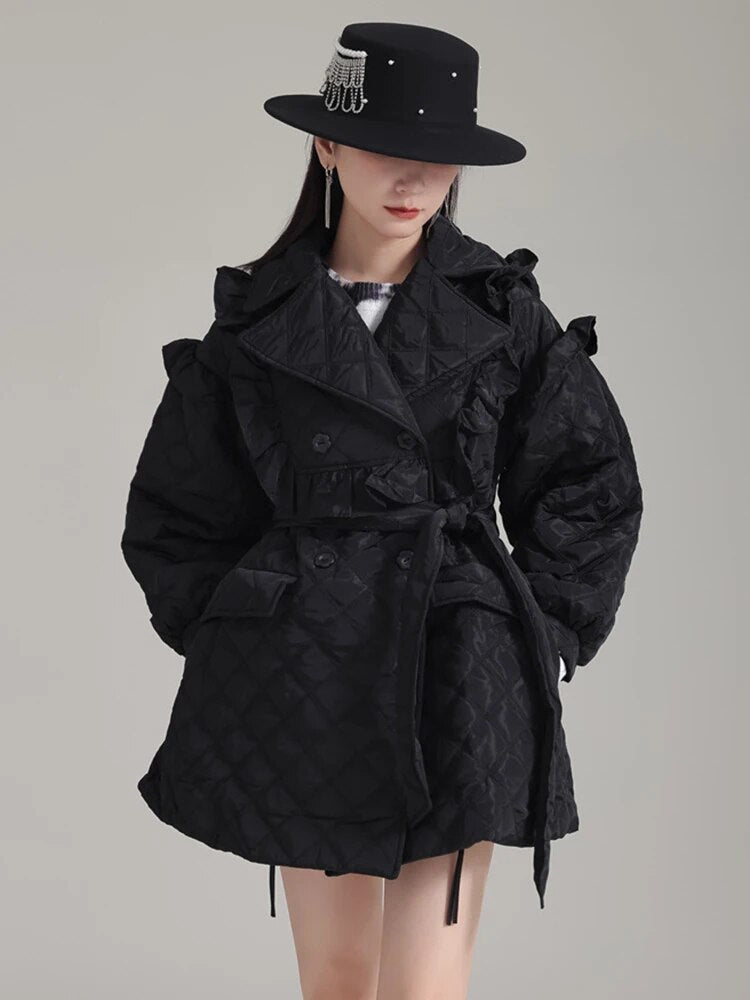 Hunta Ruffle Coat - Black