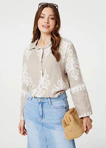 Izabel London Stone Printed Oversized Button Down Shirt | Grattan