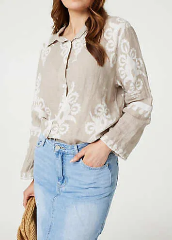 Izabel London Stone Printed Oversized Button Down Shirt | Grattan