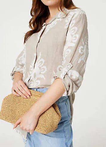 Izabel London Stone Printed Oversized Button Down Shirt | Grattan