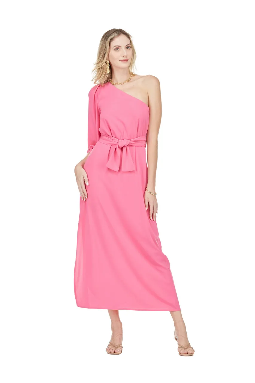 Jade One Shoulder Column Dress, Pink