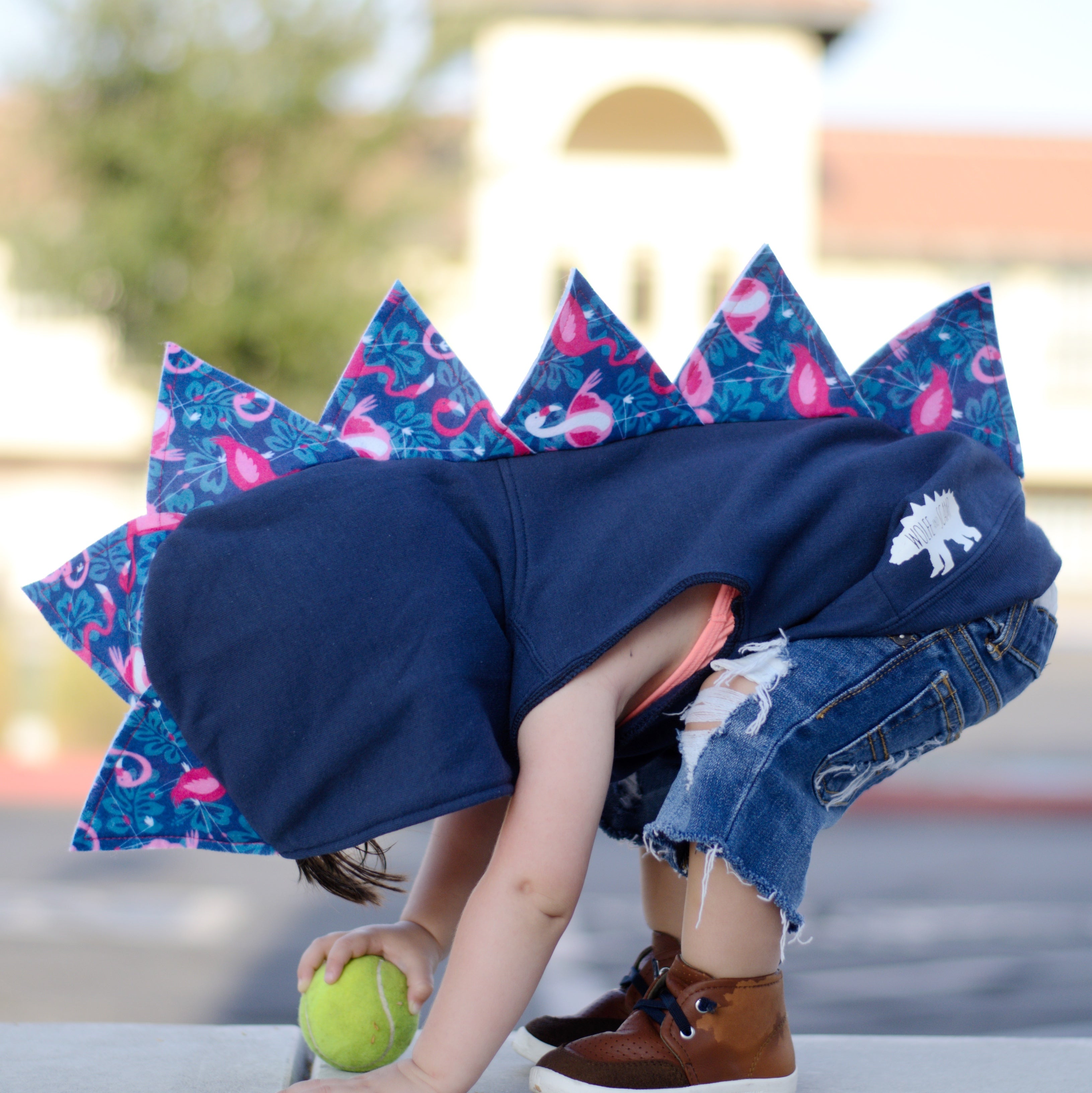 Kids Navy Blue Dinosaur Hoodie - Pink Flamingos