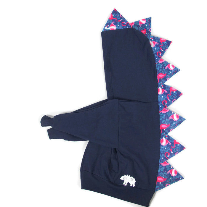 Kids Navy Blue Dinosaur Hoodie - Pink Flamingos