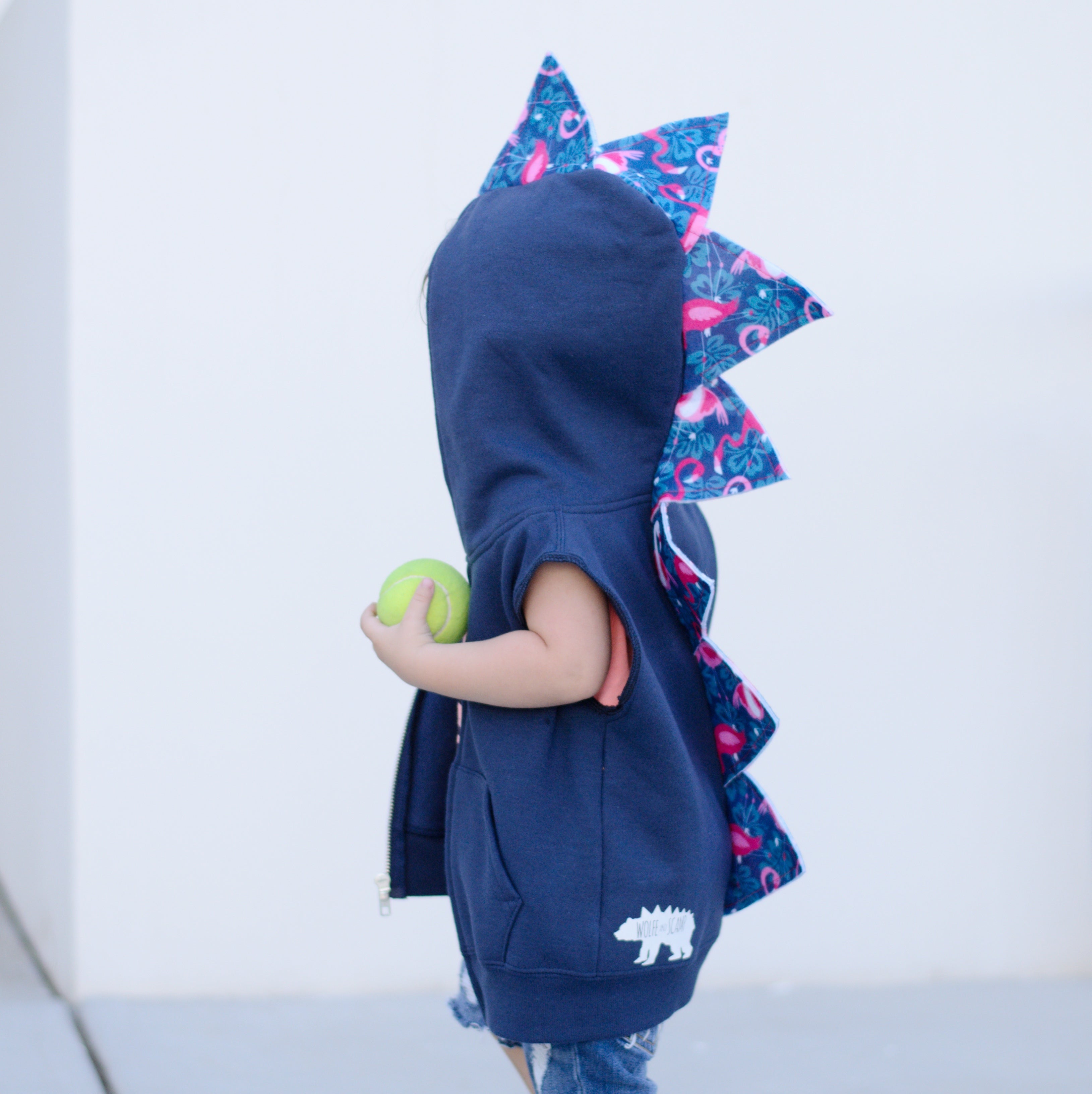 Kids Navy Blue Dinosaur Hoodie - Pink Flamingos