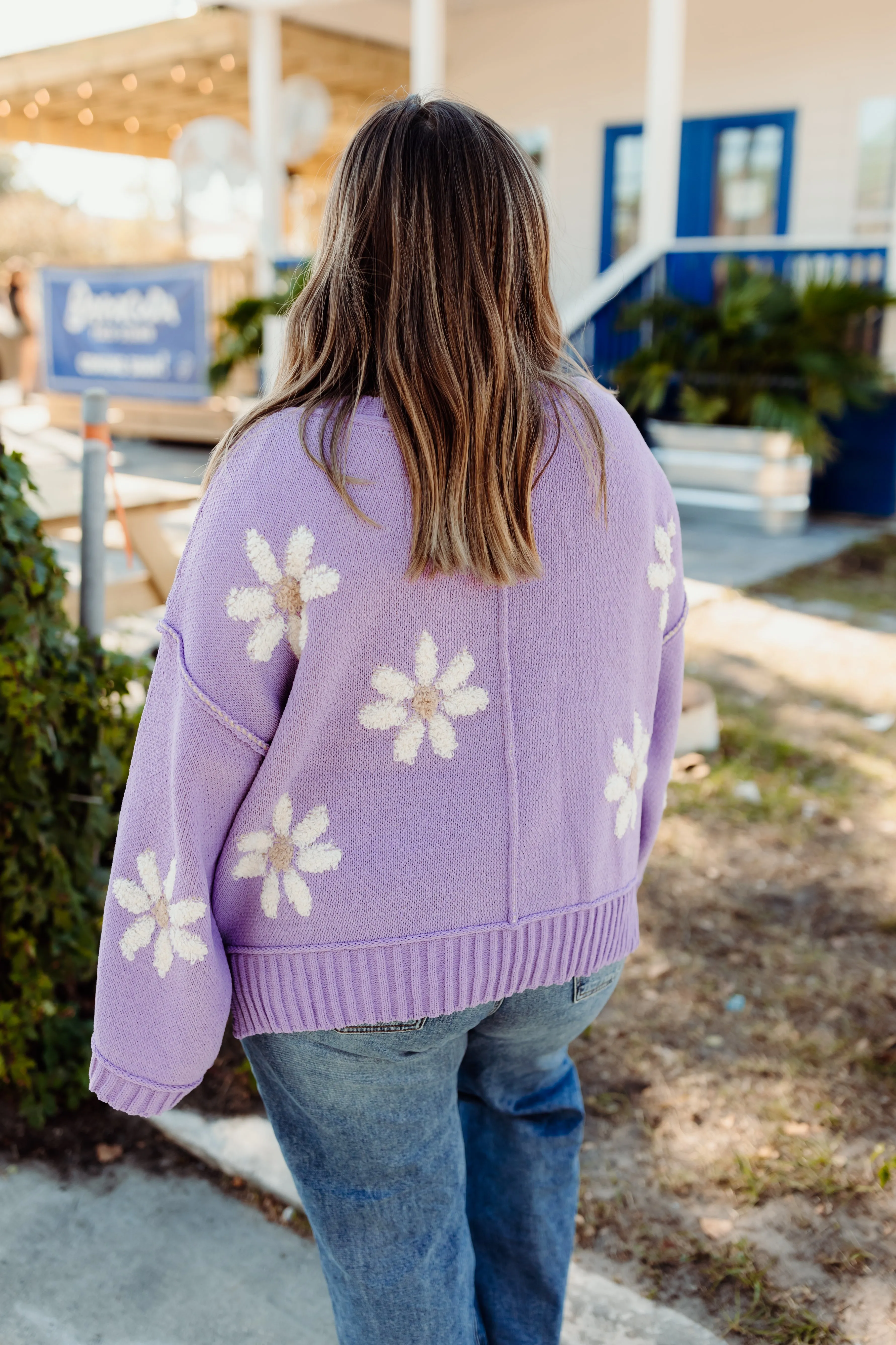 Lavender Floral Knit Oversized Sweater