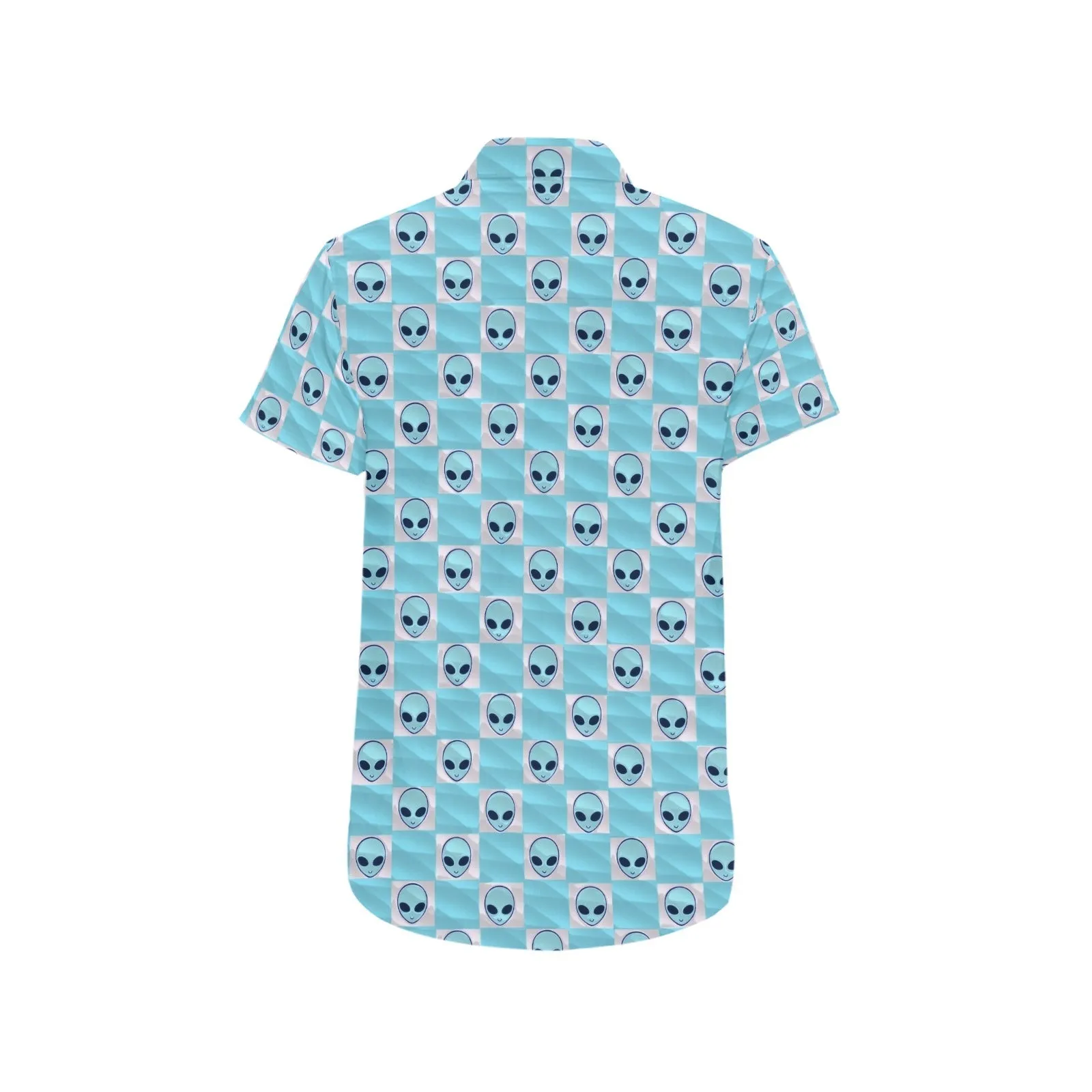 Light Blue Alien Checkered Print Men's Big & Tall Short Sleeve Button Up Shirt