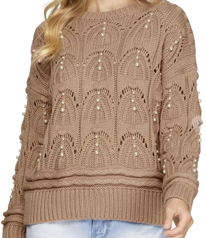 Light Mocha Pearl Detail Sweater