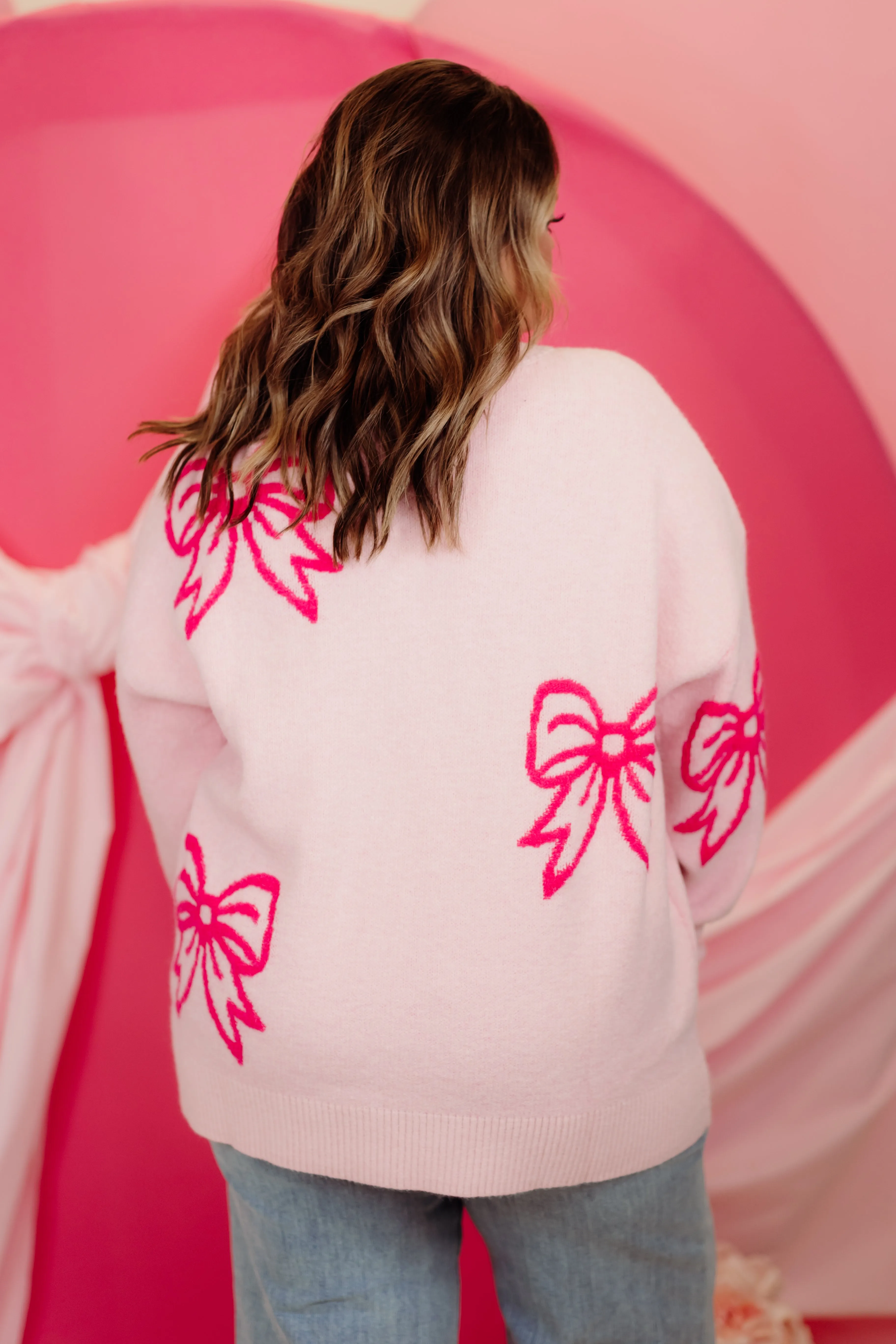 Light Pink Bow All Over Sweater