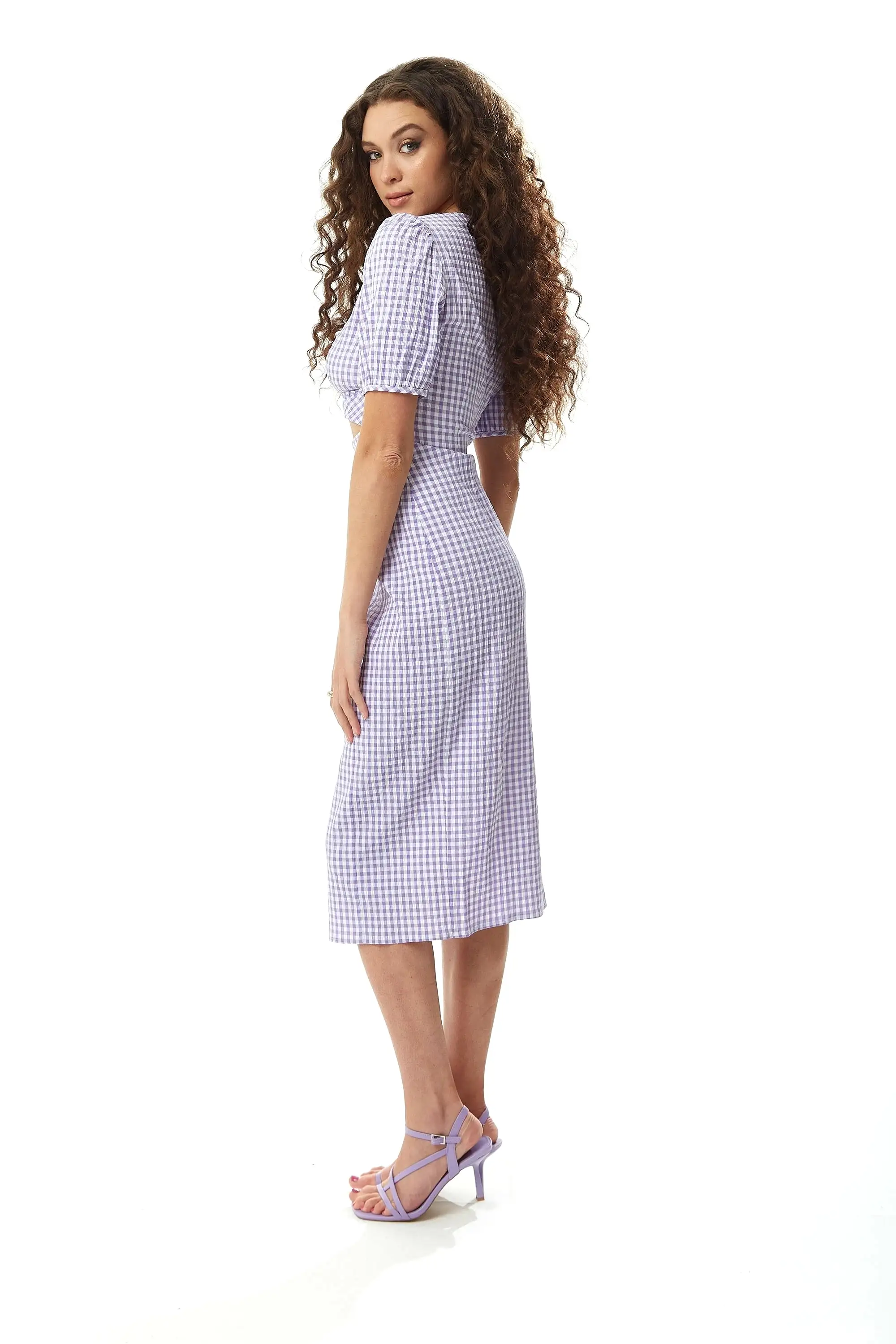 Liquorish Gingham Cut Out Front Midi Dress