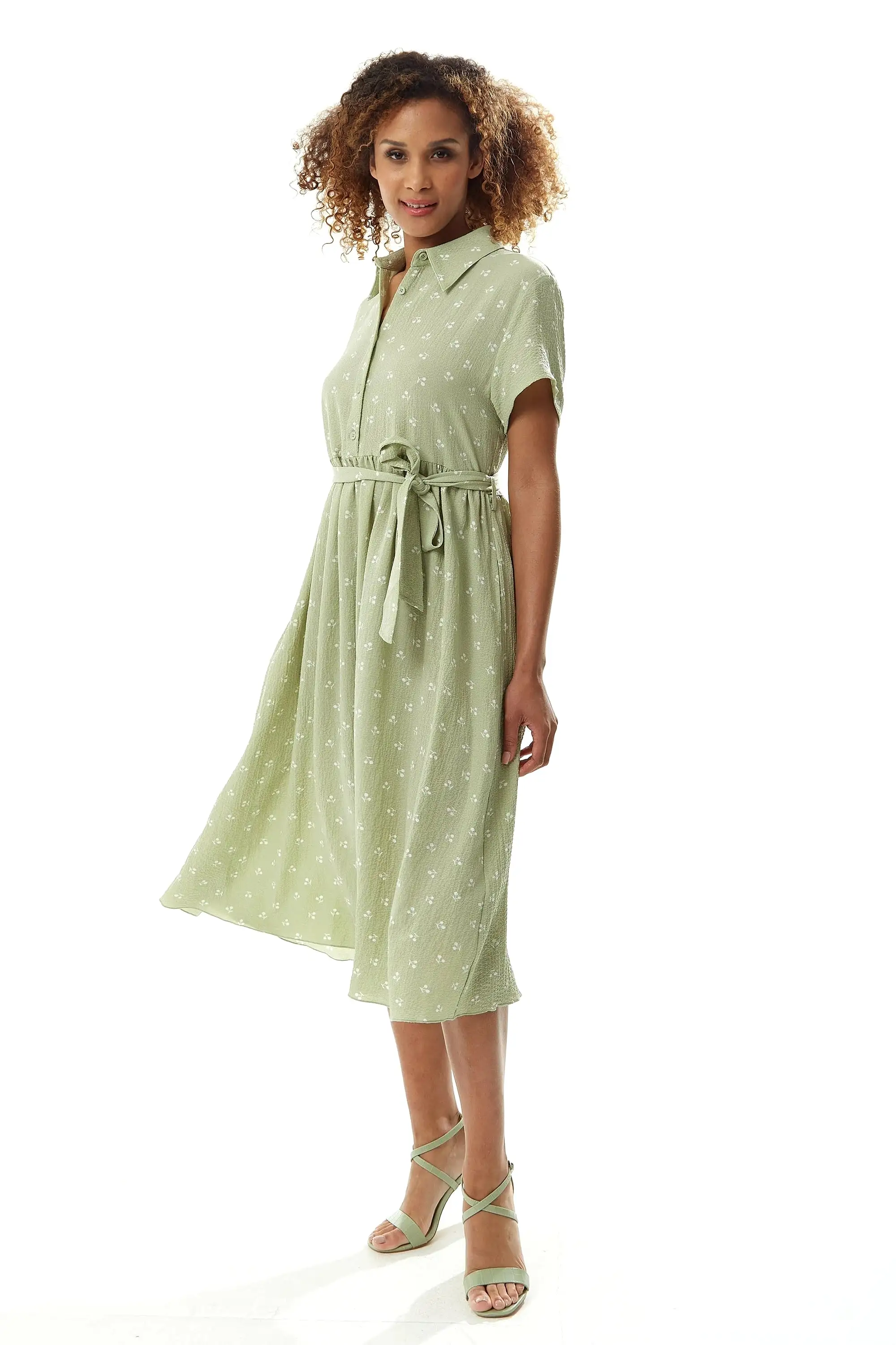 Liquorish Sage Green Cherry Print Midi Dress