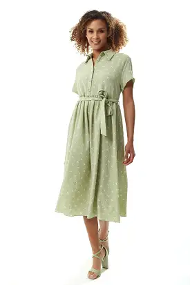 Liquorish Sage Green Cherry Print Midi Dress