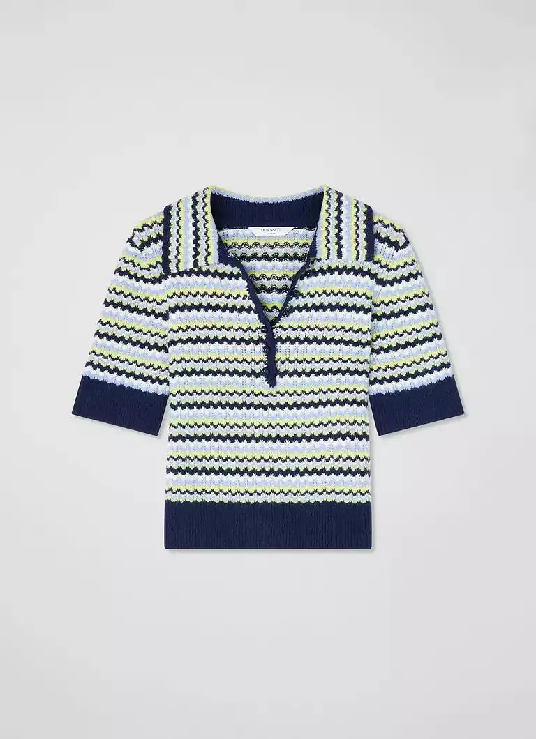 LK Bennett Lois Navy Cotton-Sustainably Sourced Merino Blend Top