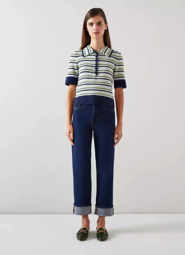 LK Bennett Lois Navy Cotton-Sustainably Sourced Merino Blend Top