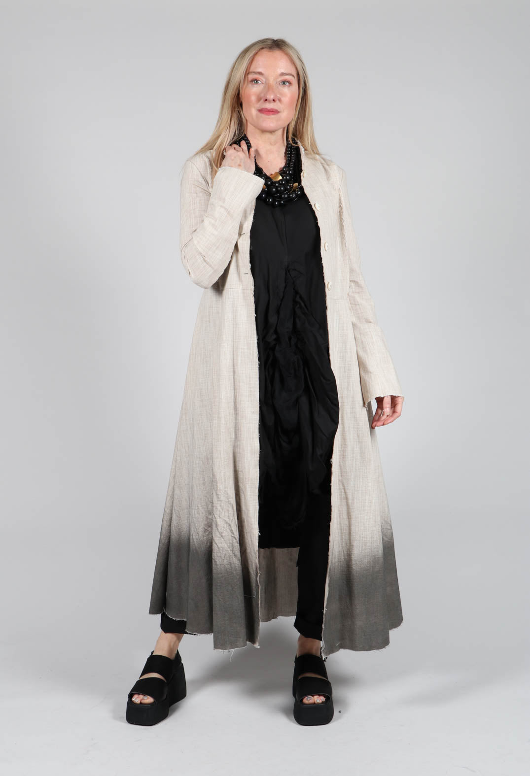 Long Ombre Coat in Cotone Degrade Sand