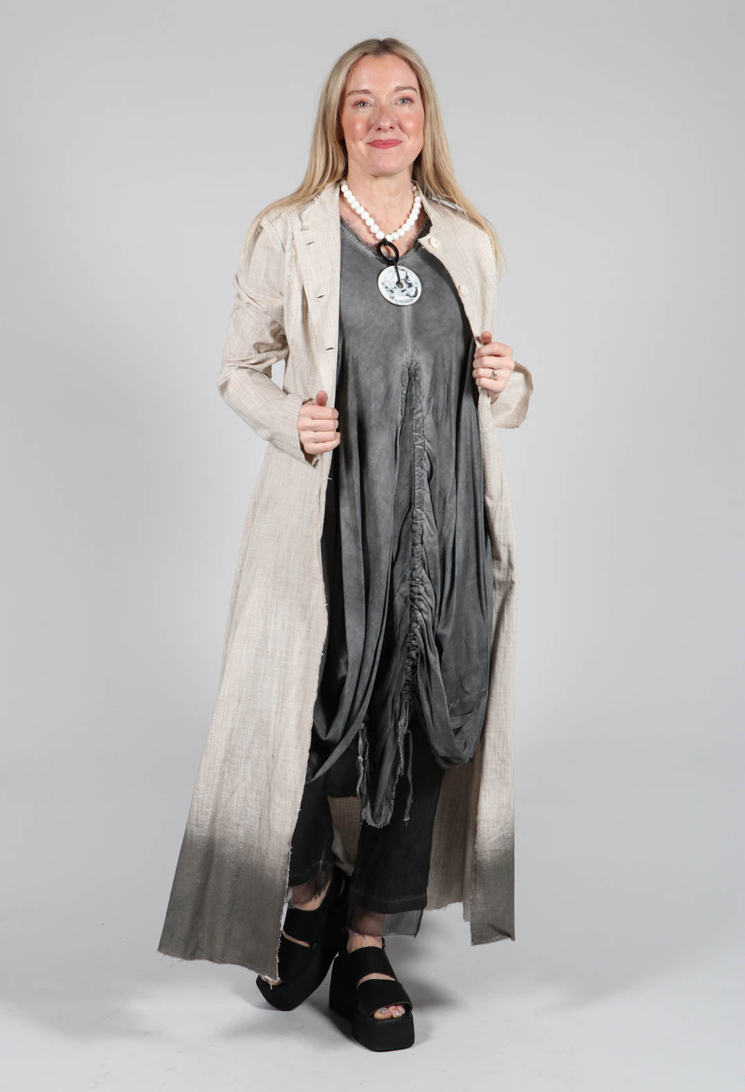 Long Ombre Coat in Cotone Degrade Sand