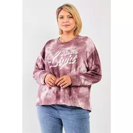 Mauve & Purple Tie-dye Bleach Effect Graphic Print Detail Long Sleeve Sweatshirt