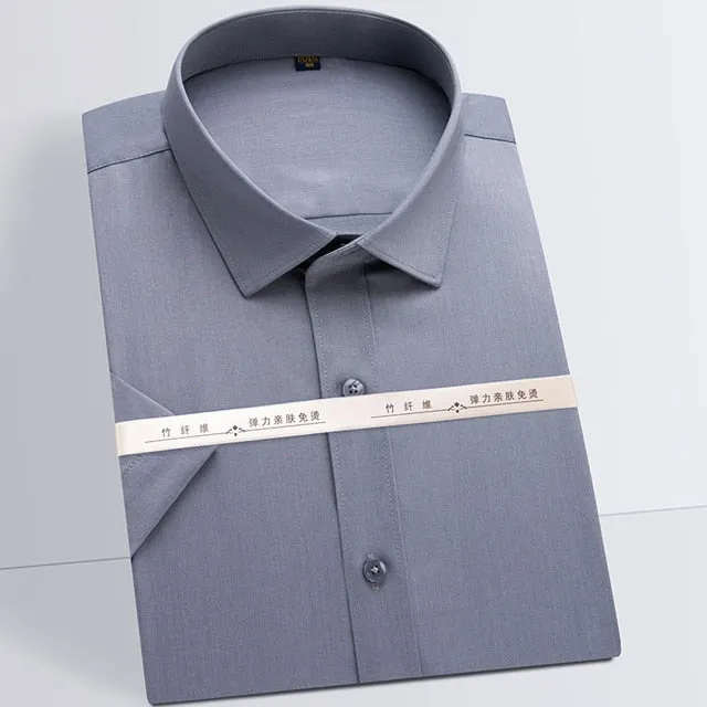 Men's Formal Gray Color Bamboo-fiber Without Pocket Short Sleeve Shirt