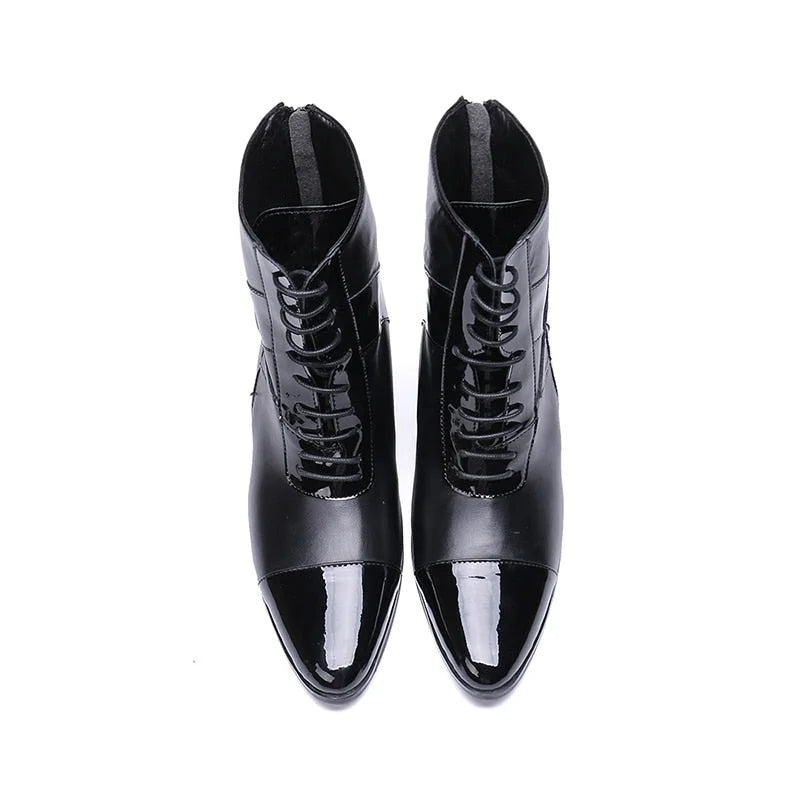 Men's Limited Edition Pointed Toe Genuine Leather Lace-up High Heel Boots