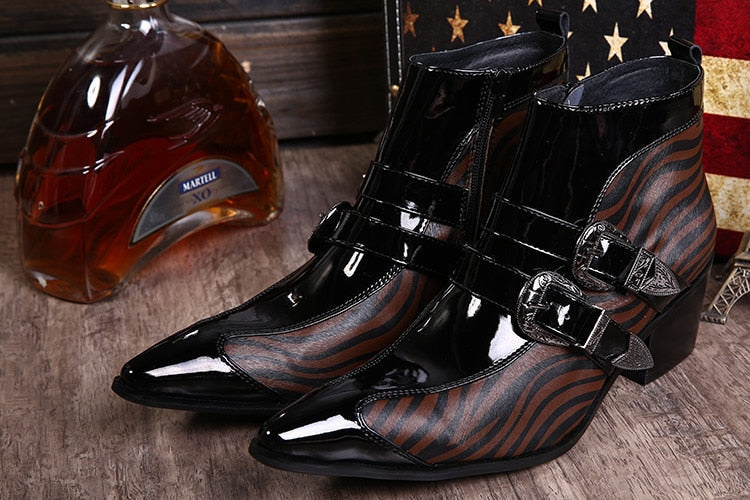 Men's Rock British Fashion Buckle Decor Patent Leather Ankle Boots