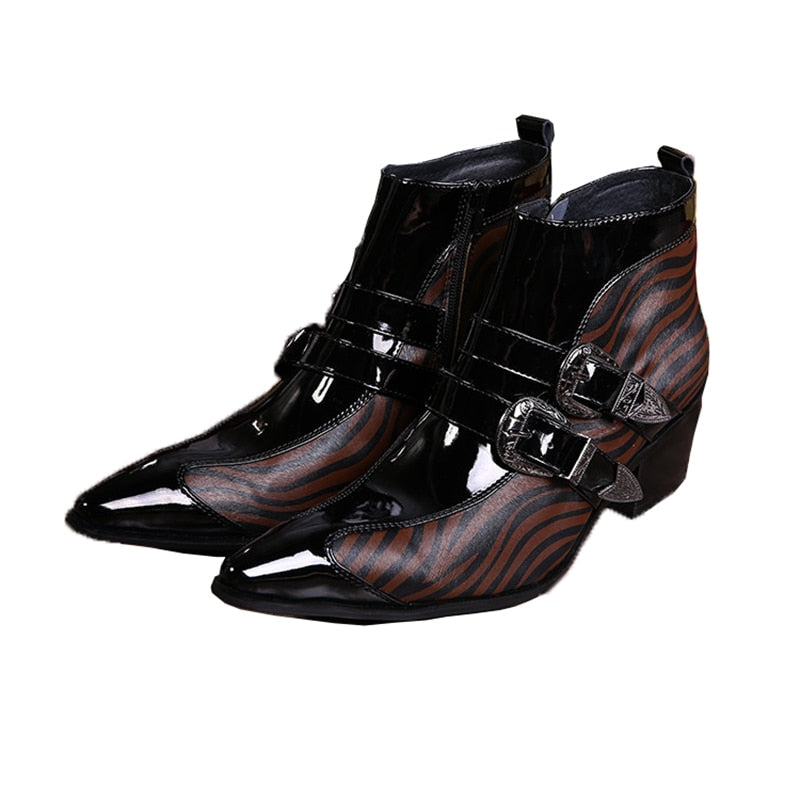 Men's Rock British Fashion Buckle Decor Patent Leather Ankle Boots