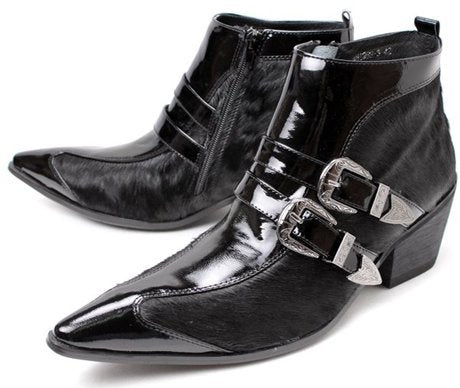 Men's Rock British Fashion Buckle Decor Patent Leather Ankle Boots