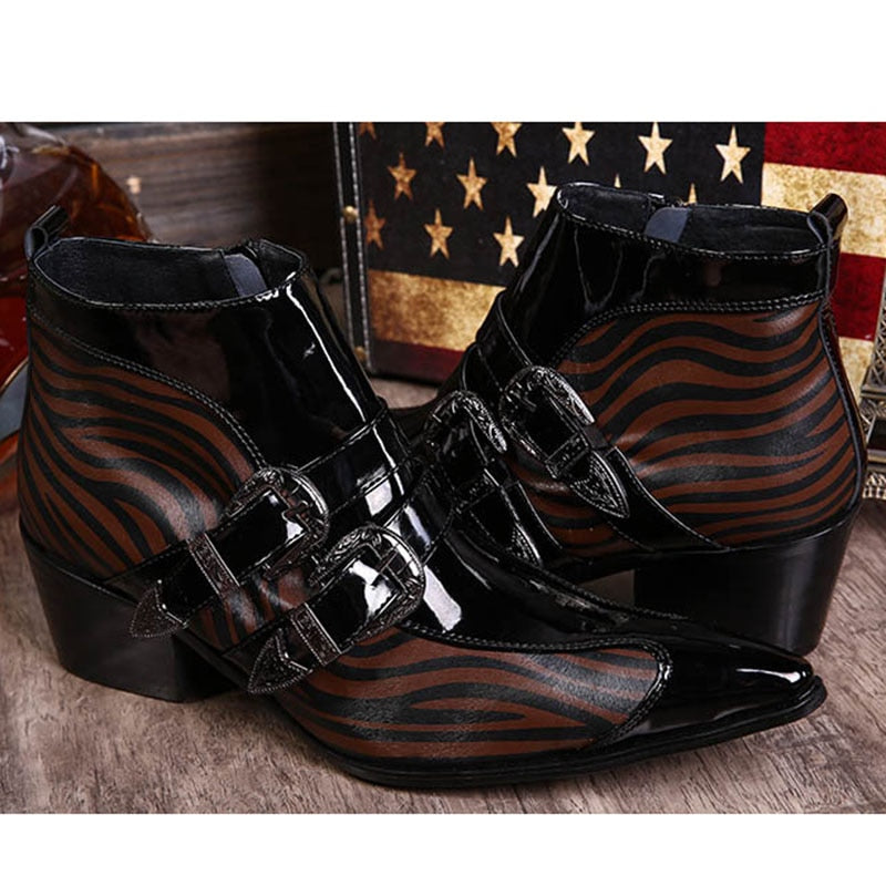 Men's Rock British Fashion Buckle Decor Patent Leather Ankle Boots