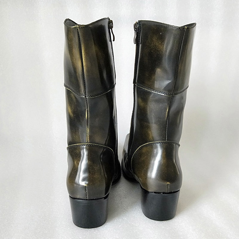 Men's Western Cowboy Genuine Leather Pointed Toe Med-calf Motorcycle Boots