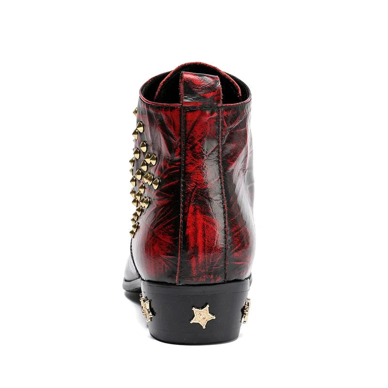 Men's Winter Fashion Genuine Leather Pointed Toe Rivet Ankle Boots