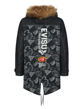 Multi-badges Jacquard Fabric Blocking Padded Parka